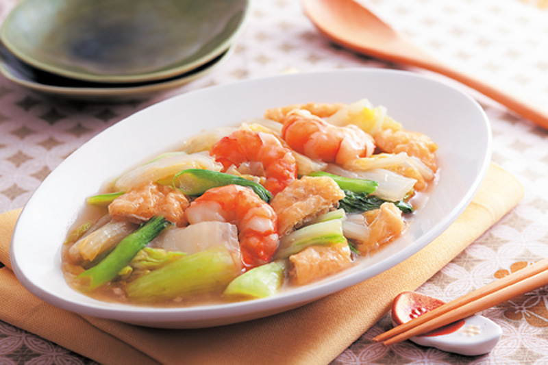 白菜とえびの塩ダレあんかけ